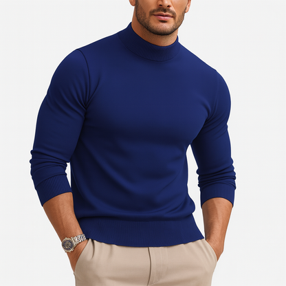 Pull homme en maille fine à col roulé - bleu
