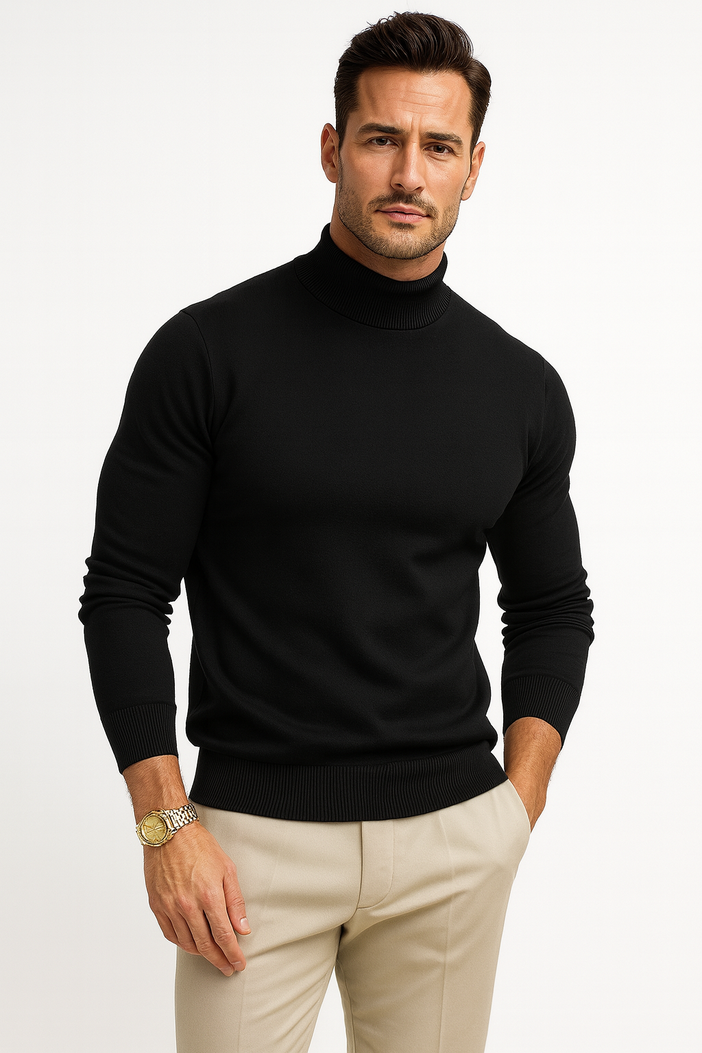 Pull homme en maille fine à col roulé