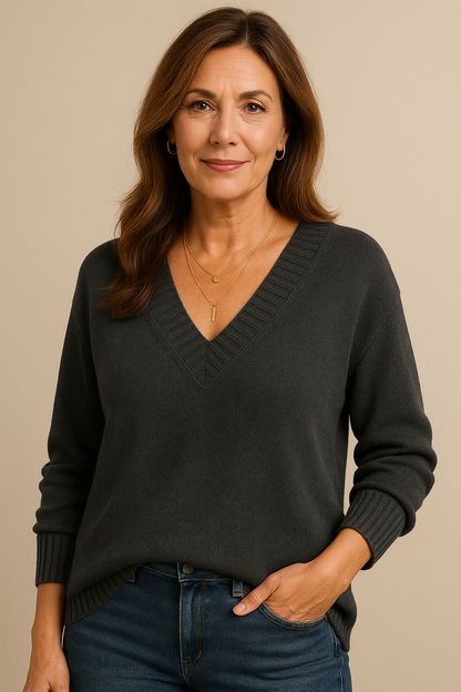 Pull femme en maille à col en V