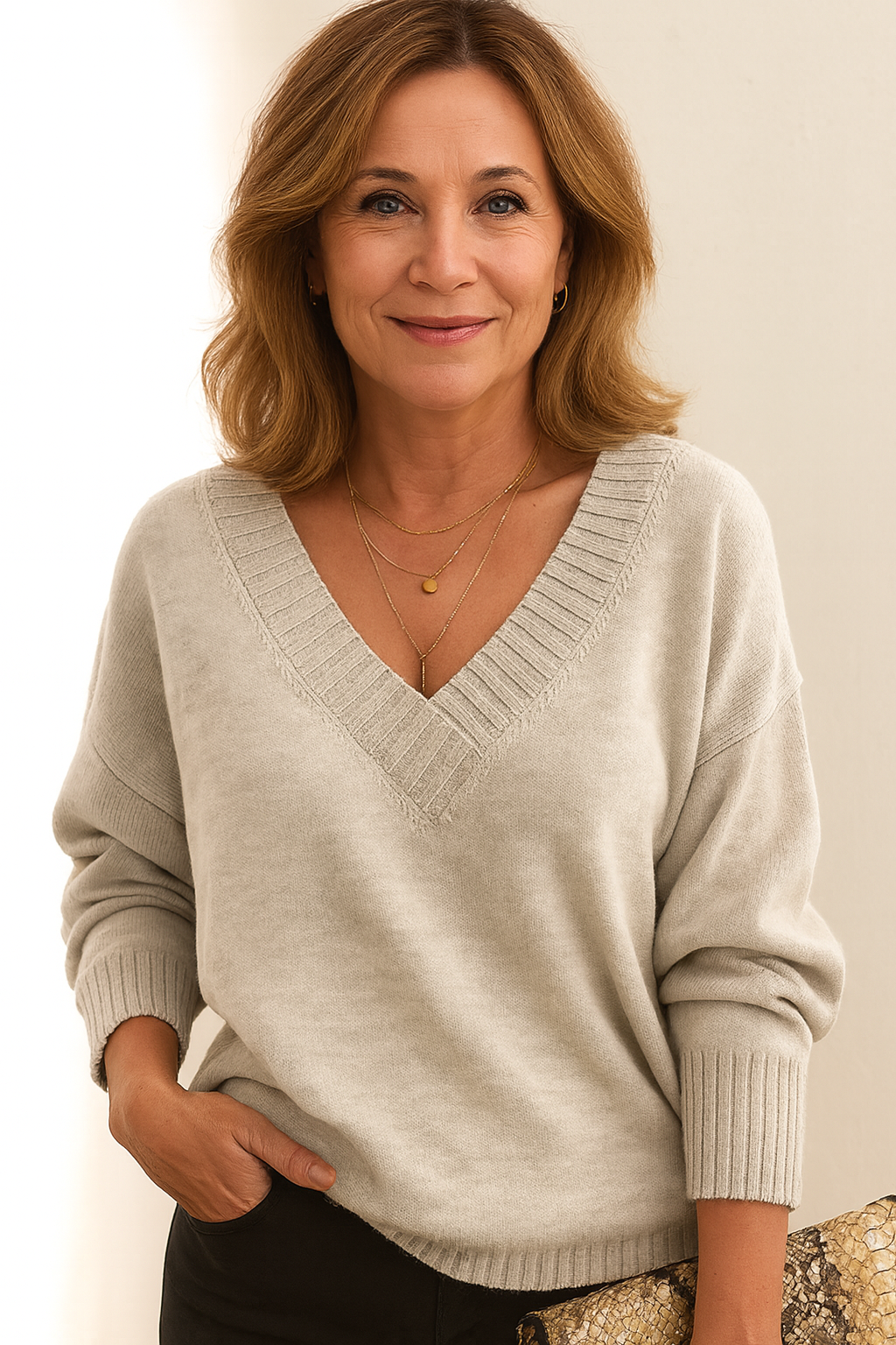 Émilie | Pull Maille Douce Col V Femme