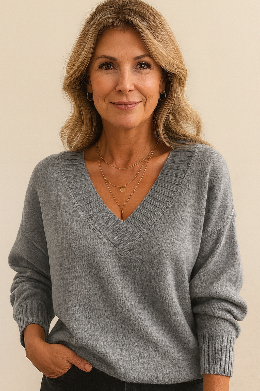Émilie | Pull Maille Douce Col V Femme