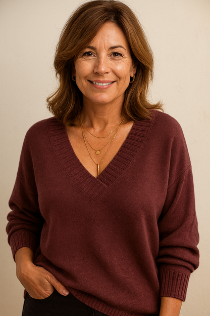 Pull femme en maille à col en V