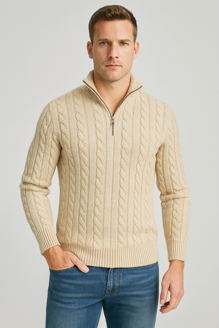 Julien | Pull Homme Demi-Zip Maille Torsadée