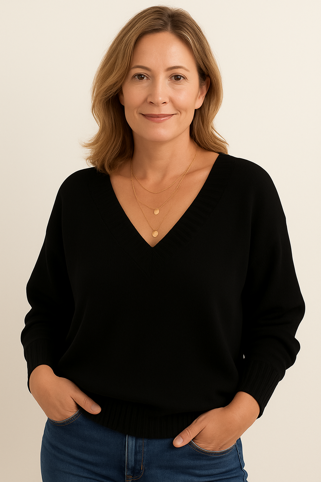 Émilie | Pull Maille Douce Col V Femme