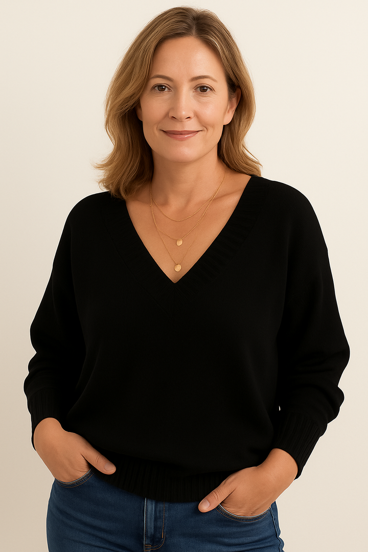 Émilie | Pull Maille Douce Col V Femme