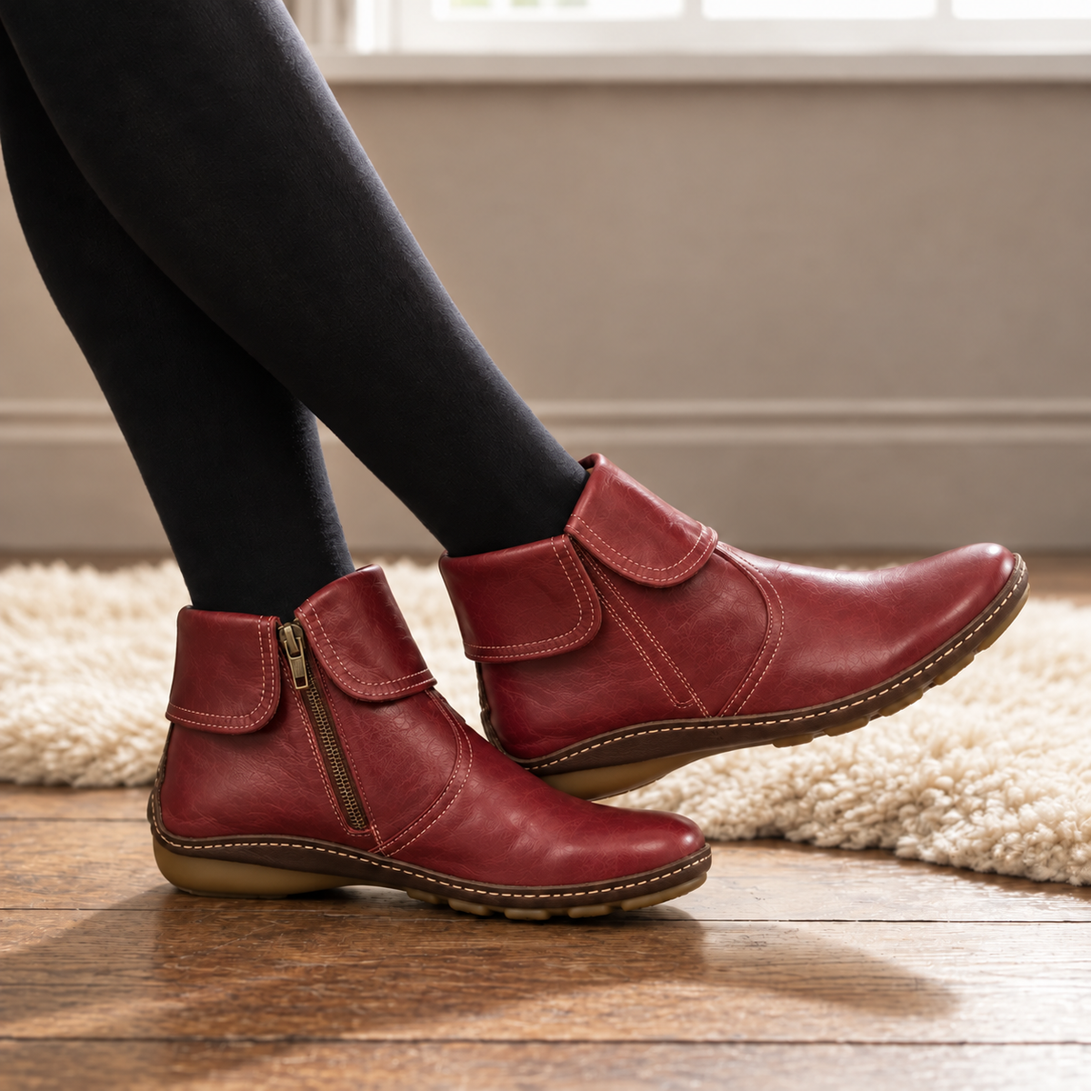 Bottines femme à bout rond et velcro, vue de profil
