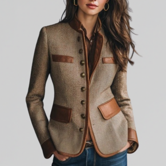 Veste femme texturée marron coupe ajustée vue de face