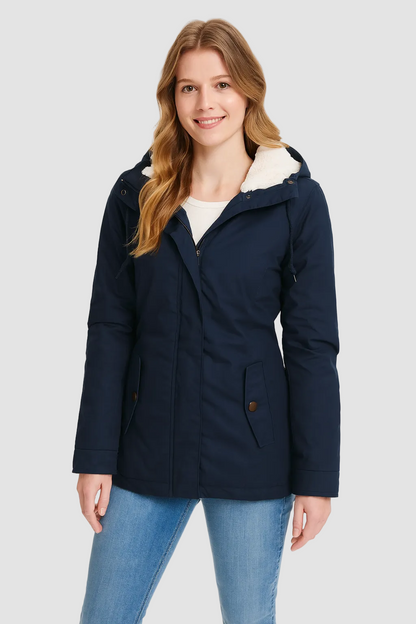 Parka femme doublée polaire d'hiver - bleu marine