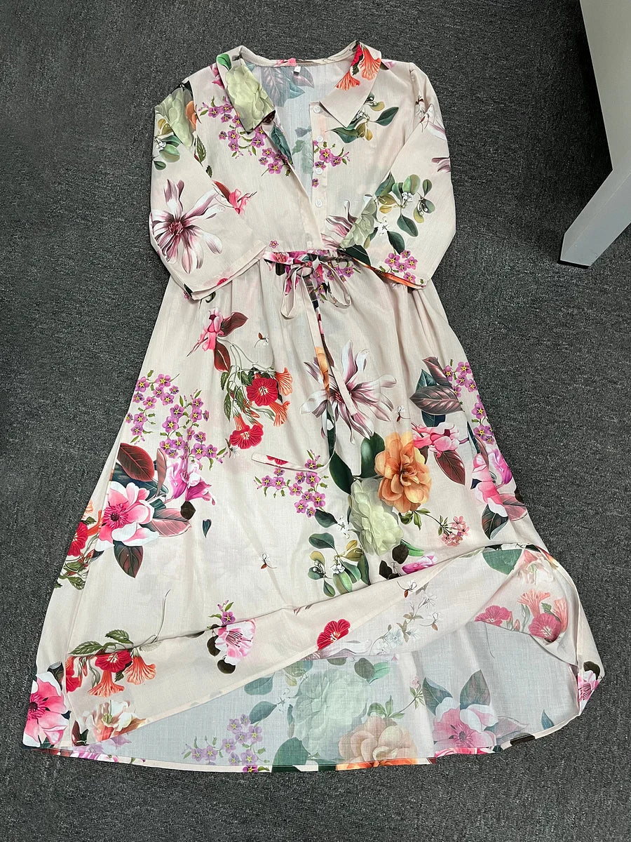 Robe longue imprimée fleurs sauvages en coton