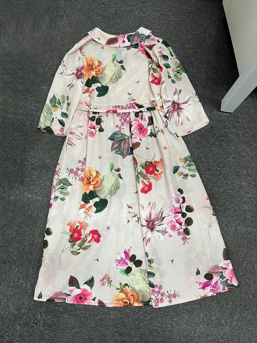 Robe longue imprimée fleurs sauvages en coton