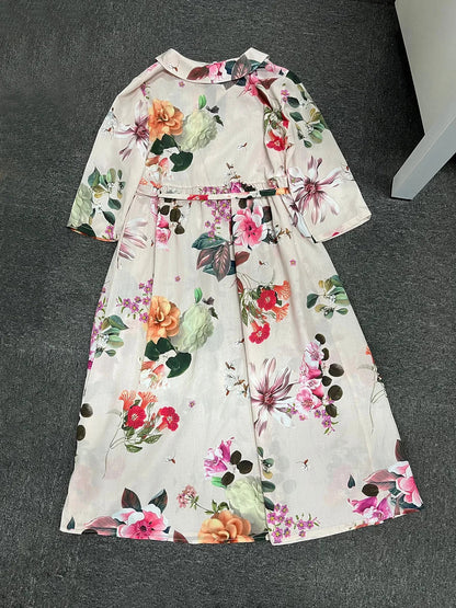 Robe longue imprimée fleurs sauvages en coton