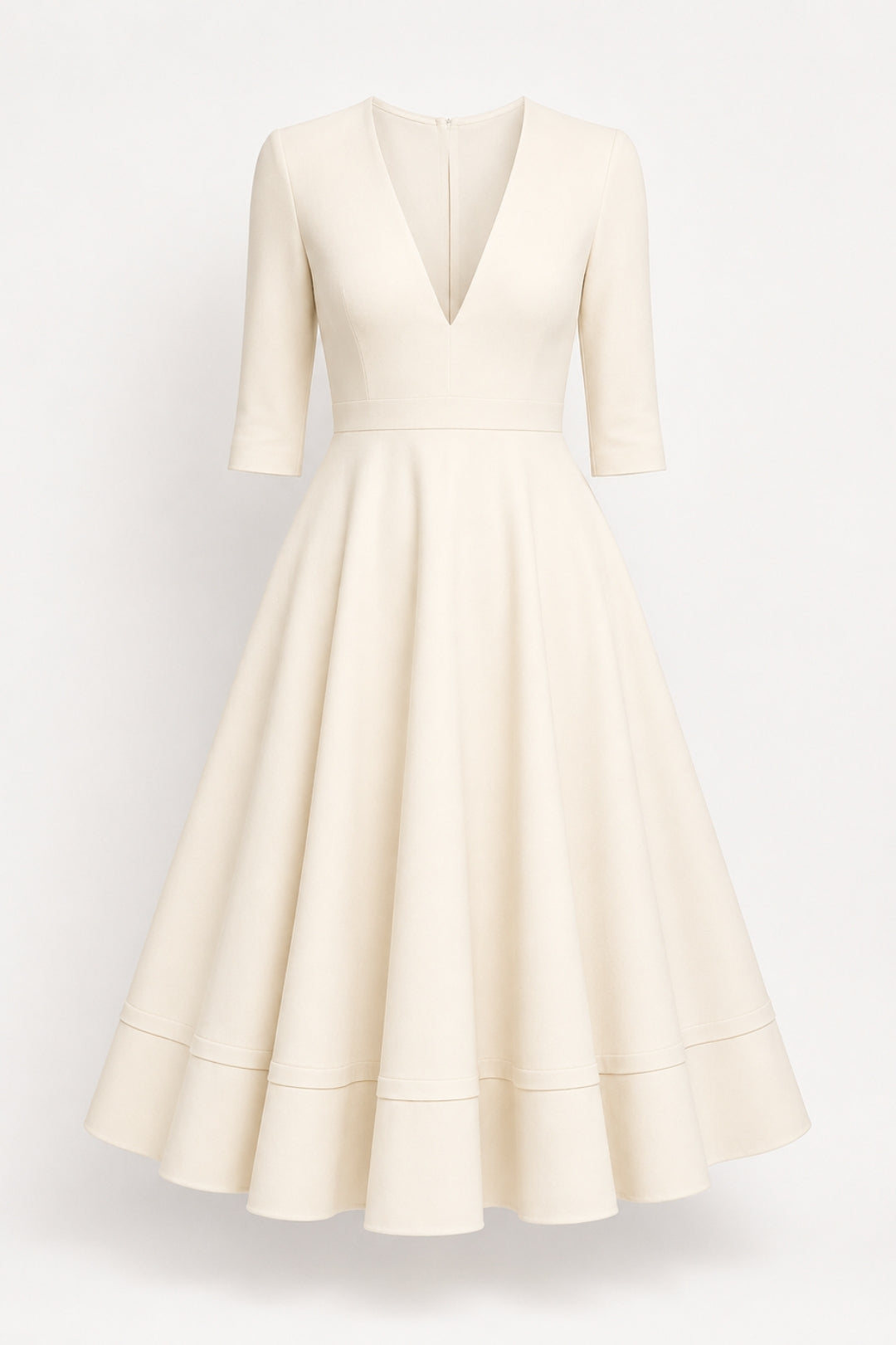 Robe midi élégante | Coupe évasée | Décolleté en V profond | Silhouette féminine pour un style intemporel de mi-saison