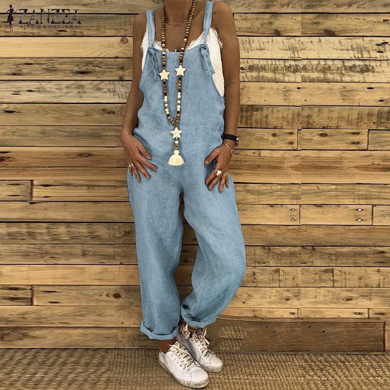 Combinaison en lin femme jambes évasées - bleu clair