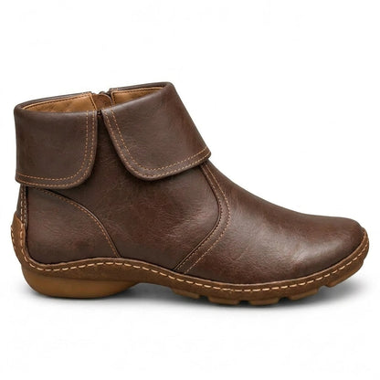 Bottines femme à bout rond et velcro, vue de profil