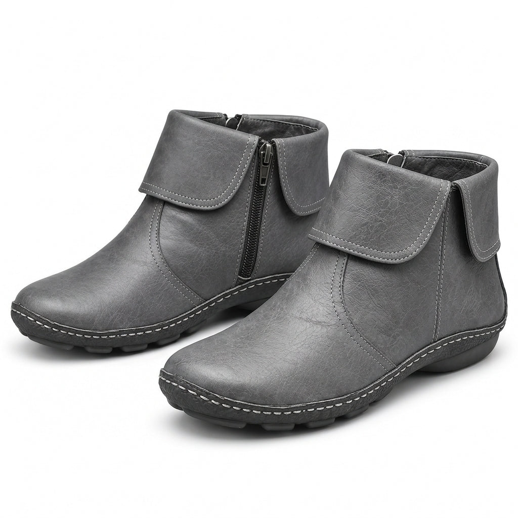 Bottines femme à bout rond et velcro, vue de profil