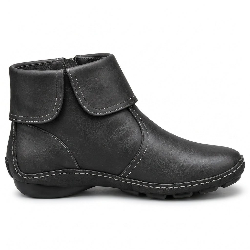 Bottines femme à bout rond et velcro, vue de profil