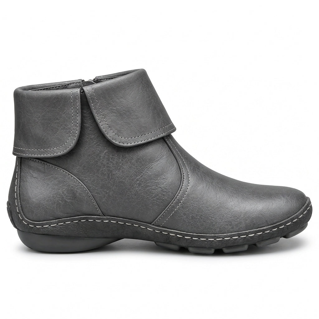 Bottines femme à bout rond et velcro, vue de profil