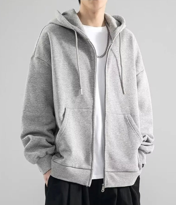 Hoodie zippé homme style urbain - gris clair