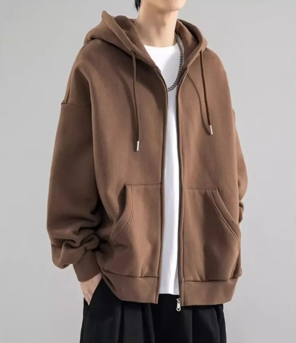 Hoodie zippé homme style urbain - marron foncé