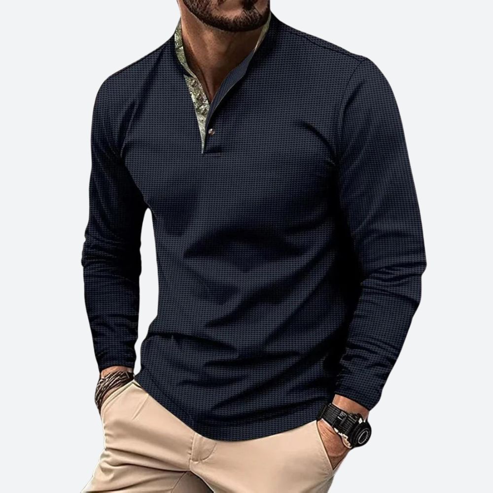 Polo homme à manches longues - bleu marine