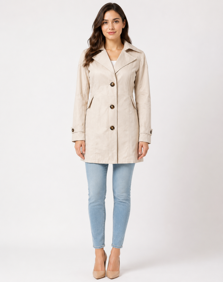 Trench court femme coupe classique - beige