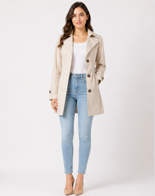 Trench court femme coupe classique