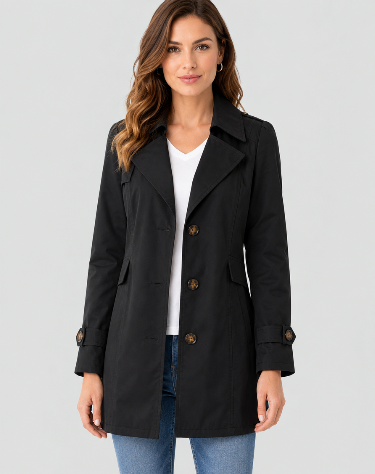 Trench court femme coupe classique - noir