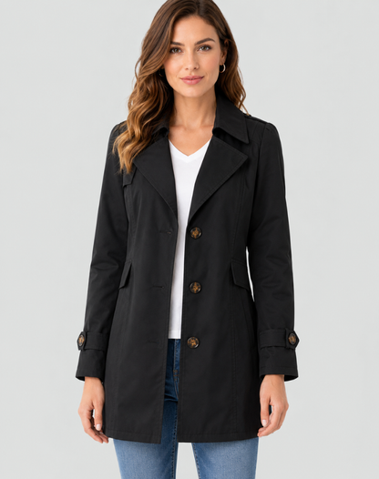Trench court femme coupe classique - noir