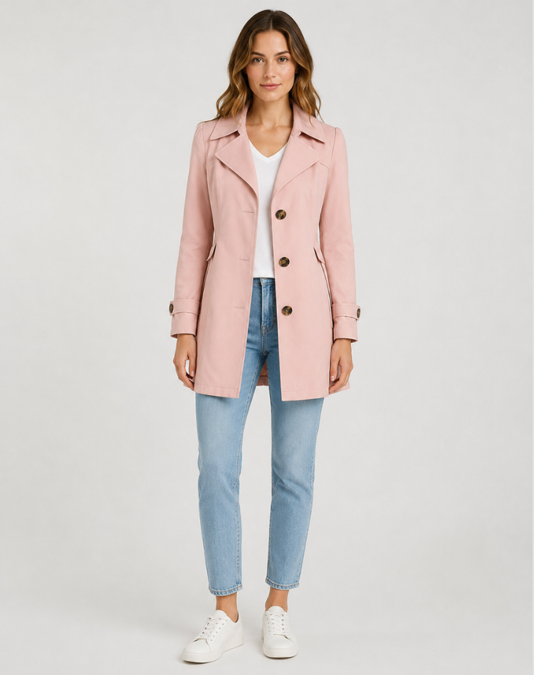 Trench court femme coupe classique - rose
