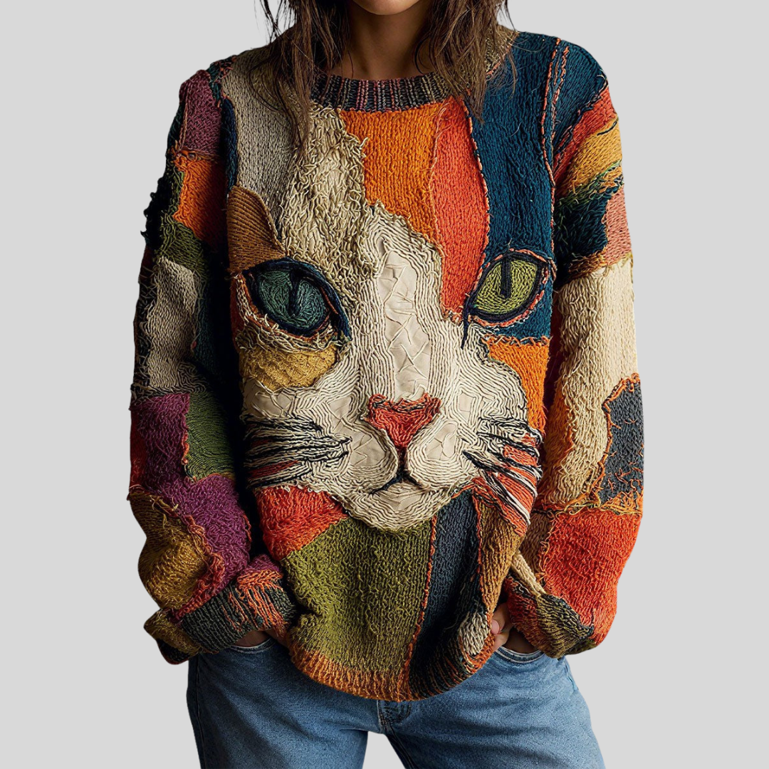 Top femme imprimé chat multicolore à coupe ample
