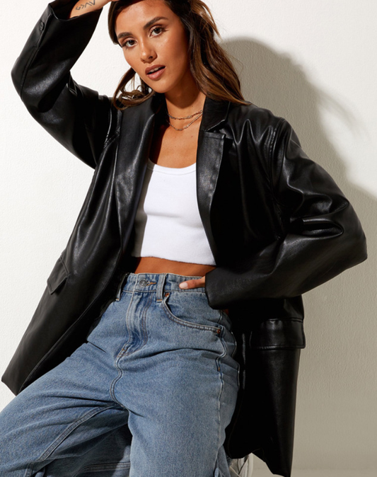 Blazer oversize femme effet cuir