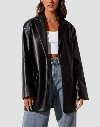 Blazer oversize femme effet cuir - noir
