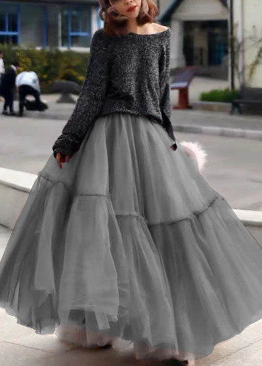 Jupe en tulle brodée pour femme - gris