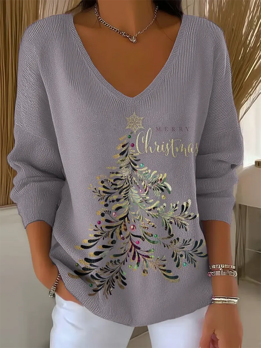 Pull de Noël col V femme à coupe détendue