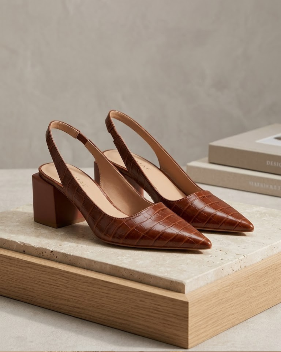 Escarpins slingback talon bloc effet croco femme