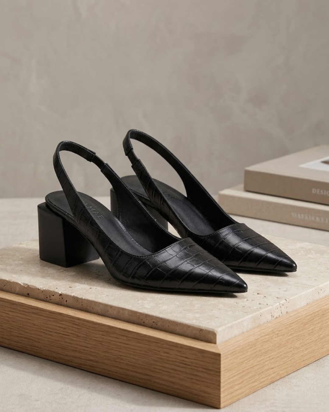 Escarpins slingback talon bloc effet croco femme