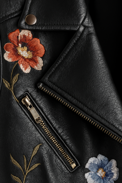 Veste motard imprimée fleurs pour femme