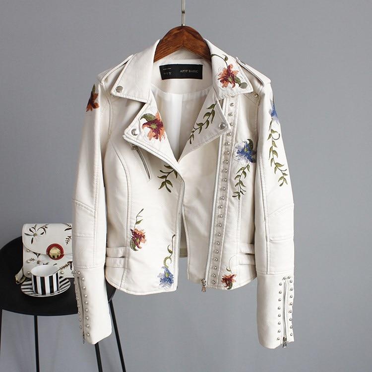 Veste motard imprimée fleurs pour femme - blanc