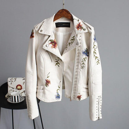 Veste motard imprimée fleurs pour femme - blanc