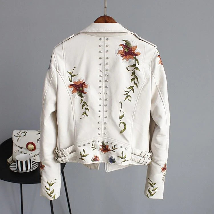 Veste motard imprimée fleurs pour femme