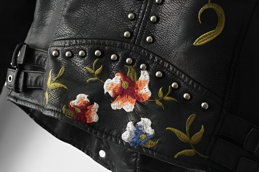 Veste motard imprimée fleurs pour femme