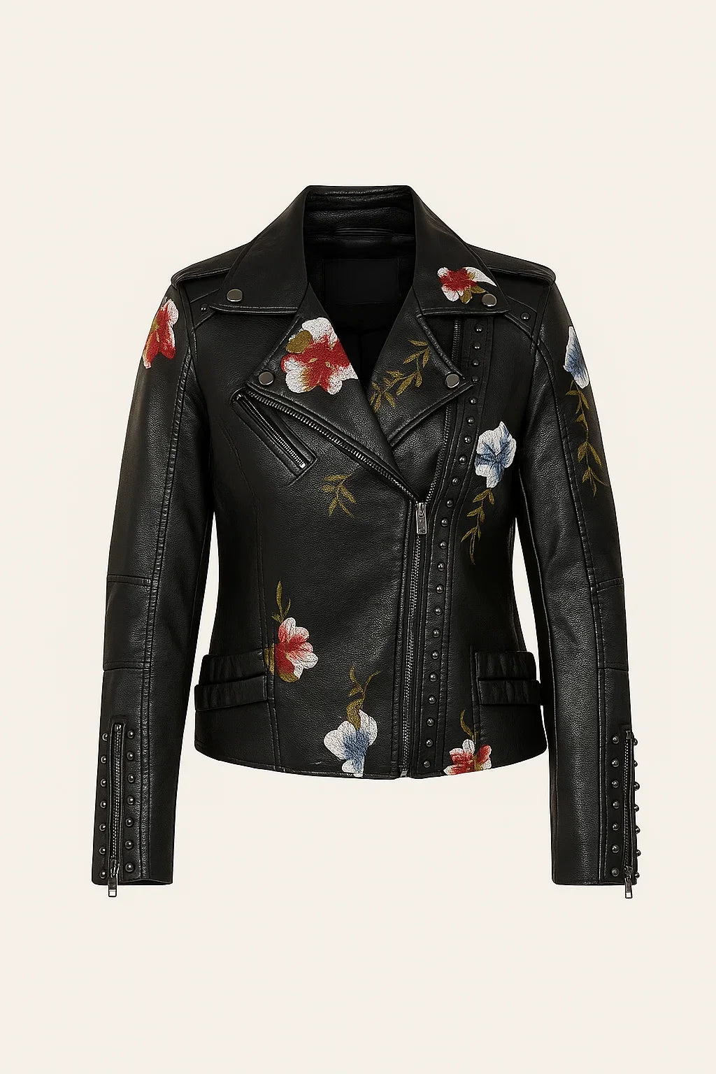 Veste motard imprimée fleurs pour femme