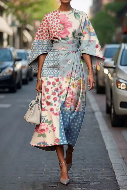 Robe florale femme à imprimé fleuri rose et vert