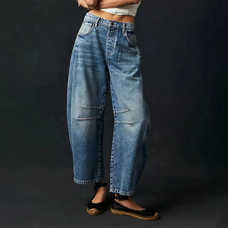 Jean baggy femme taille haute - bleu foncé