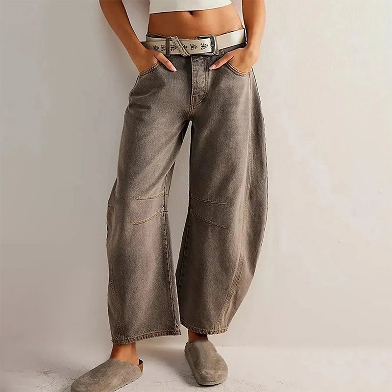 Jean baggy femme taille haute - marron