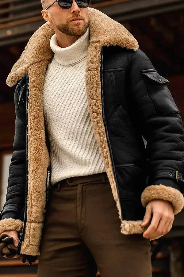 Blouson aviateur homme en sherpa - noir