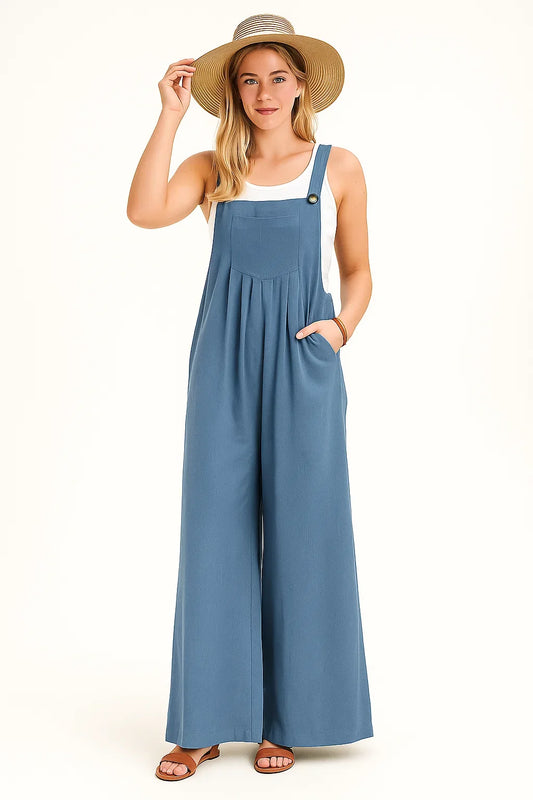 Combinaison en lin femme style nature - bleu clair