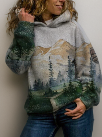 Pull à capuche motif montagne - 7