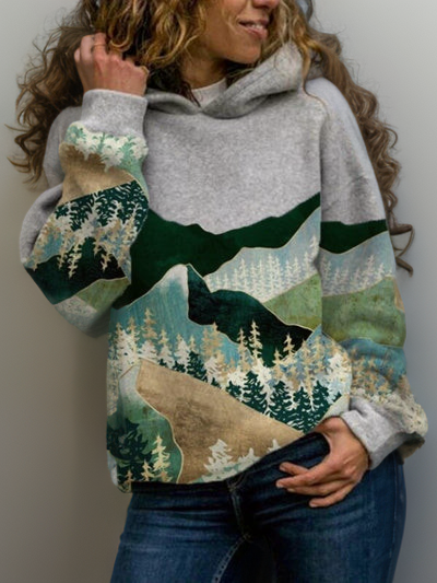 Pull à capuche motif montagne - 2