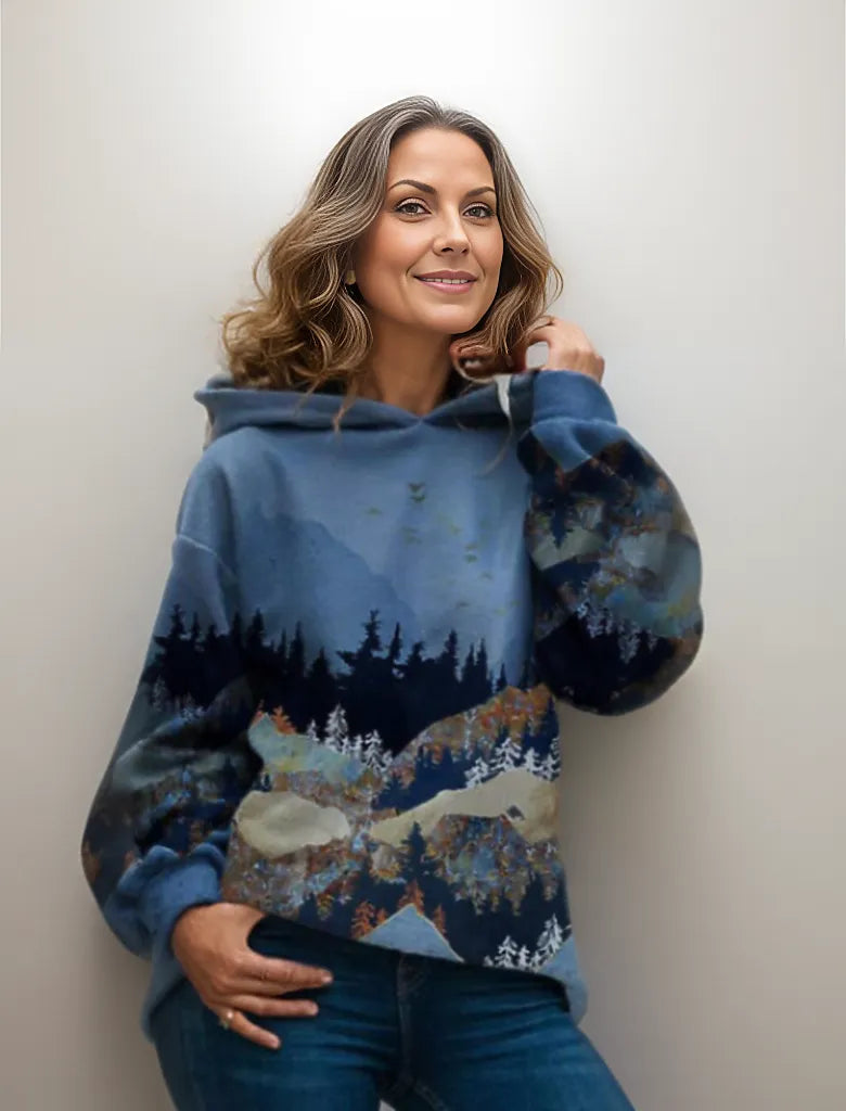Pull à capuche motif montagne